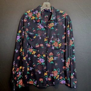 GAP Sheer Blouse Black Floral Long Sleeves Button Up Polyester Size Small